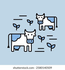 Cow on a pasture isolated icon. Agriculture sign. Graph symbol for your web site design, logo, app, UI. Vector illustration, EPS10.