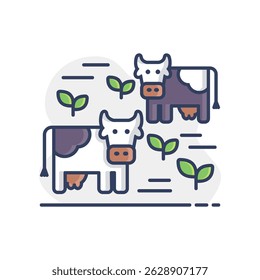 Cow on a pasture isolated icon. Agriculture sign. Graph symbol for your web site design, logo, app, UI. Vector illustration, EPS10.