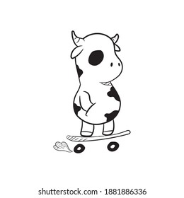 COW ON THE SKATEBOARD VECTOR ILLUSTRATION