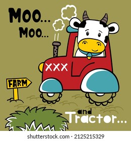 cow on the tractor funny animal cartoon