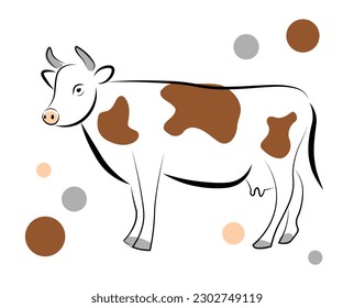 
A cow on a white background. Vector image in doodle style