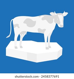 Cow on a white ice cube. Vector illustration in flat style.