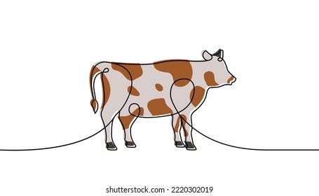 Kuh eine Linie gefärbte kontinuierliche Zeichnung. Bull-Symbol. Landwirtschaftliches Tier kontinuierlich bunt eine Linie Illustration. Lineare Vektorgrafik minimalistisch.