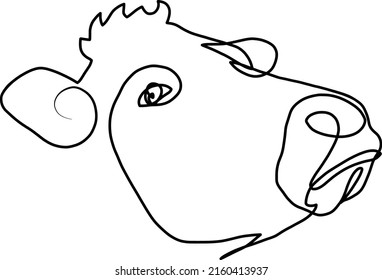 Cow one line drawing vector design. Continuous single line drawing of a farm animal. Ideal for poster, card, banner, flyer, logo, and emblem.
