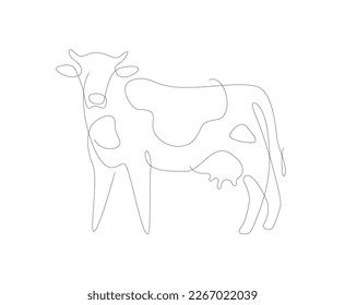 Cow one line illustration. Beef single line. Household animals line art vector.