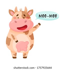 Cow with Open Mouth Making Moo Sound Isolated on White Background Vector Illustration