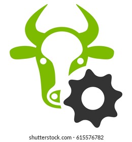 Cow Options Gear vector icon. Flat bicolor eco green and gray symbol. Pictogram is isolated on a white background. Designed for web and software interfaces.