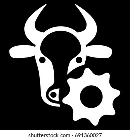 Cow Options Gear vector icon. Flat white symbol. Pictogram is isolated on a black background. Designed for web and software interfaces.