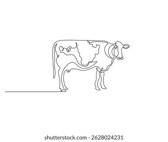 Cow outline drawing illustration. Continuous line draw of eid al Adha day vector

