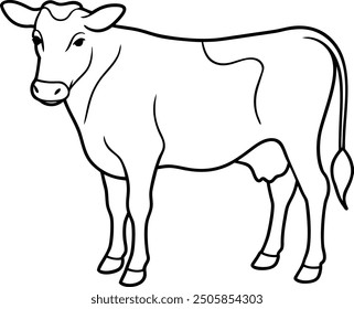 El contorno de la vaca o la Ilustración vectorial de la silueta del arte de la línea con el fondo blanco de las líneas lisas.