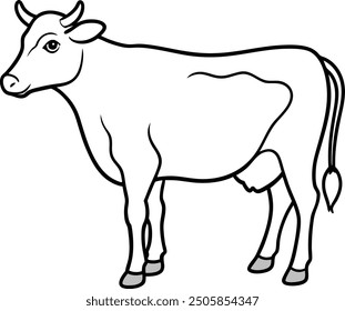 Cow outline or line art silhouette vector illustration with smooth lines white background.