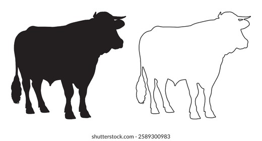 Cow Outline Silhouette - High-Quality Cow Vector for Graphics
