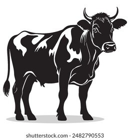 Contorno de vaca y símbolos. Vector de animal de vaca y silueta de la fundación blanca exquisita básica de la variedad de nivel oscuro.