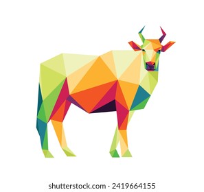 Cow Ox Animal in Polygonal low poly logo icon. Abstract Vector of cow. Bull Colorful Illustration Logo