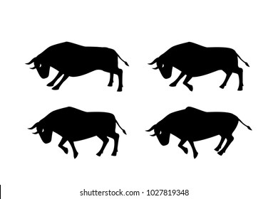 Cow, ox and bull in silhouette design, side view