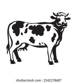 La vaca está pintada con un fondo blanco. Dibujo para imprimir en una imprenta.