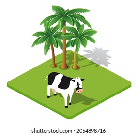 Cow and palm Rural icon countryside ecological landscape farm