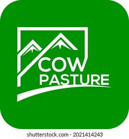 Cow pasture vector logo or icon, green background cow  pasture logo