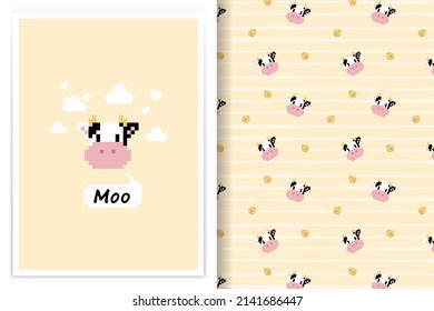 cow pattern pixel art style