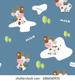 cow pattern, suitable for making cloth and diaper patterns for babies or handkerchiefs. Vector illustration for your design. with blue background