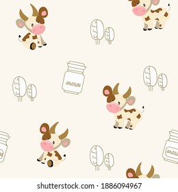 cow pattern, suitable for making cloth and diaper patterns for babies or handkerchiefs. Vector illustration for your design. with brown background