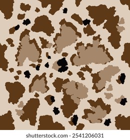 Patrón de vaca, patrón de lana, patrón de impresión animal textura de vaca sin fisuras. Patrón monocromo de Vector. Ilustración Abstractas, impresión de manchas animales, fondo de piel de vaca. Diseño para tela, envoltura, Fondo de pantalla, alfombra