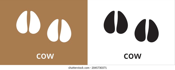 Icono de la pista de impresión de la pata de vaca. Juego de vectores para iconos de pista de impresión de pies de vaca y alce. Blanco y negro. Ilustración vectorial aislada. Silueta de arado.