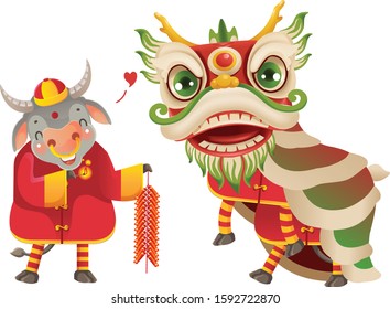 Cow Personality Cow Dragon Dance Red Stock Vector (Royalty Free ...