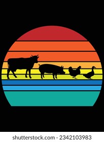 Cow pig chicken duck retro style EPS file for cutting machine. You can edit and print this vector art with EPS editor.