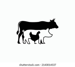 Kuhfleisch Hühnersymbol Vektorgrafik. Symbol für Landtiere. gestreiftes Schweinekoteletts Vectordesign-Vorlage