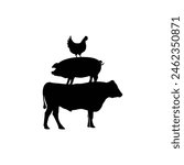 Cow Pig Chicken stencil icon vector. Farm animals stencil silhouettes. Stacked cow pig chicken stencil.	 