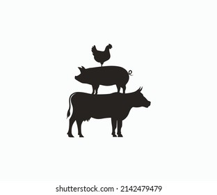 Cow Pig Chicken stencil Icon Vector. Farm animals stencil. Stacked cow pig chicken stencil.