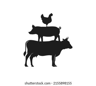 Cow Pig Chicken Stencil Set. Farm Animals Stencil Icon Set. Stacked cow pig Chicken Stencil Vector Template.