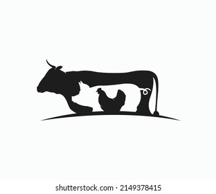 Vector de esténcil de pollo de cerdo de vaca. Esténcil animal, animales de granja. Vaca apilada, cerdo, esténcil de pollo.