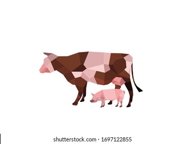 Cow and Pig icon - abstract geometric pig on white background.