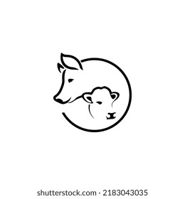 Cow and pig logo vector in modern line style