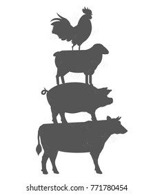 Cow, Pig, Sheep, Rooster Stand On Each Other