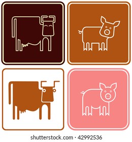 Cow and pig - vector stylized images. Icon that represents beef and pork products or it's value in the product.