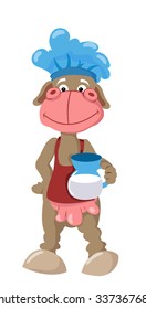 cow with a pitcher of milk in hand