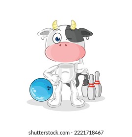 the cow play bowling illustration. character vector