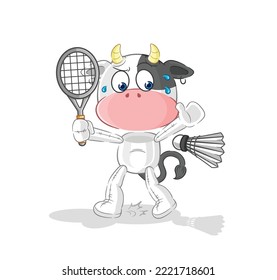 the cow playing badminton illustration. character vector
