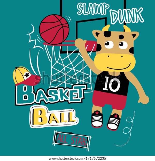 Cow Playing Basketball Funny Animal Cartoonvector Stock Vector (Royalty ...