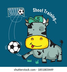 Cow Playing Soccer Funny Animal Cartoon,vector Illustration