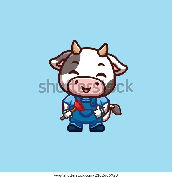 Cow\
Plumber Cute Creative Kawaii Cartoon Mascot\
Logo