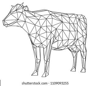 Cow polygonal lines illustration. Abstract vector cow on the white background