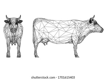 Cow polygonal lines illustration. Abstract vector cow on the white background