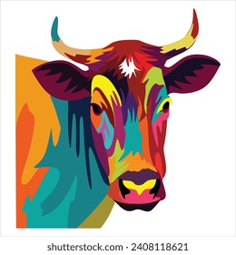 Cow in pop art style for background and illustration