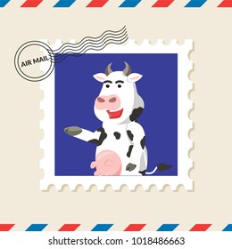 Cow postage stamp on air mail envelope