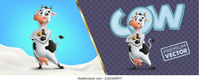 cow premium drawing and earrings milk can container isolated cartoon 3d illustration realistic vector