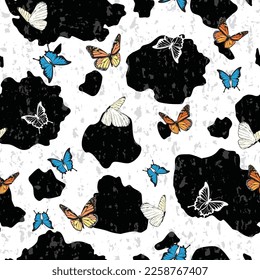 Cow Print and Butterflies seamless pattern background